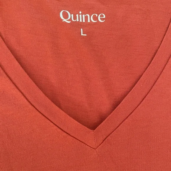 Quince modal cotton Women's V-Neck Orange tee in Color burnt sienna - Picture 2 of 7